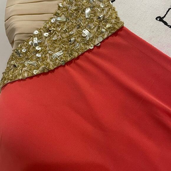 Little Mistress London Mini Dress Size 2 Coral/Gold Luxury Elegant sophisticated - Picture 8 of 12